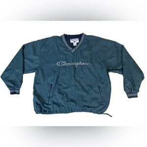 Champion Green Nylon Pullover Windbreaker Embroidered Sweatshirt 2XL